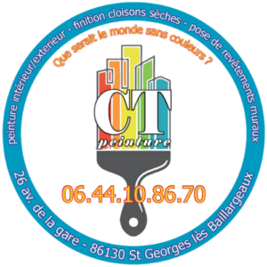 Logo de l’entreprise CT Peinture avec coordonnées et slogan