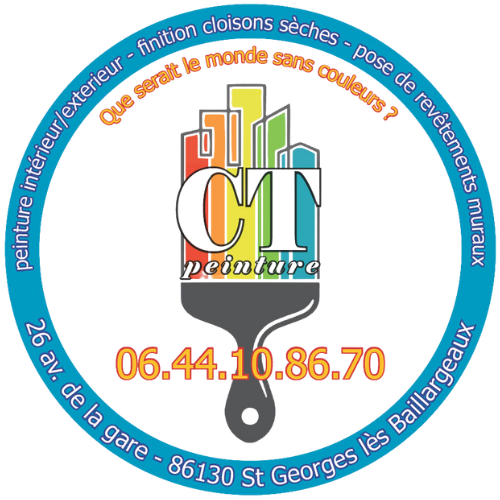 Logo de l’entreprise CT Peinture avec coordonnées et slogan